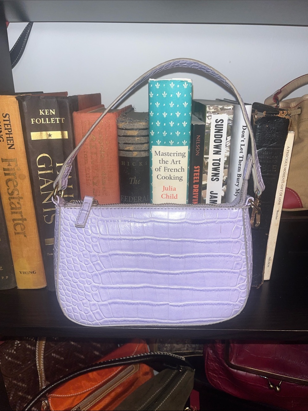 Lavender Croc-Embossed Shoulder Bag - Olivia Miller